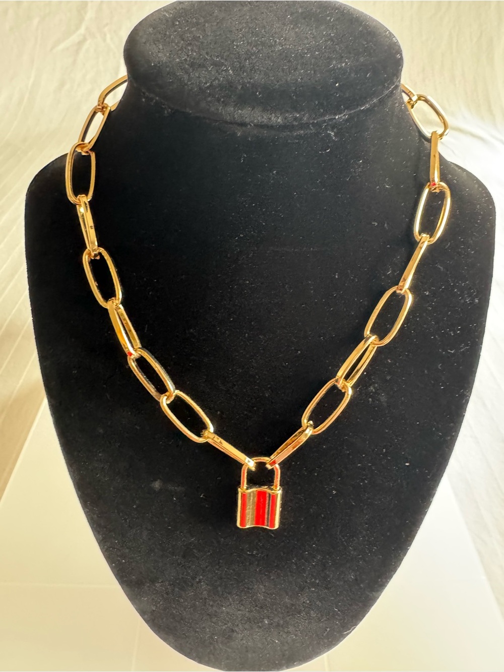 Southern Living Gold Chain Necklace with Red-Striped Padlock Charm